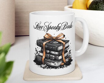 不気味な読書好きのマグカップ：ハロウィンコーヒーカップ、ゴシックなオフィス装飾