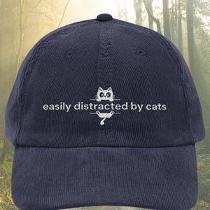 Embroidered Corduroy Hat - Minimalist Cap Vintage Corduroy Cap with Embroidery, Retro Hat, Gift for Cat Lovers, Cat Mom Gift