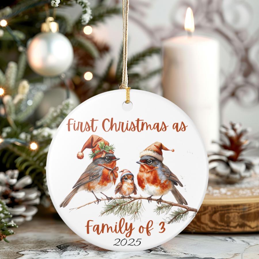 陶器のオーナメント、3人家族への初めてのクリスマスギフト、ホリデー