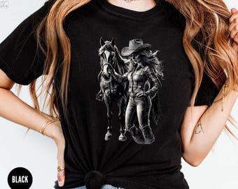 Vintage Cowgirl T-Shirt: Western Rodeo Pferde Grafik Tee