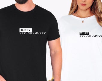 Gepersonaliseerde T-shirts voor koppels met Romeinse cijfers: bijpassende outfit voor verjaardag