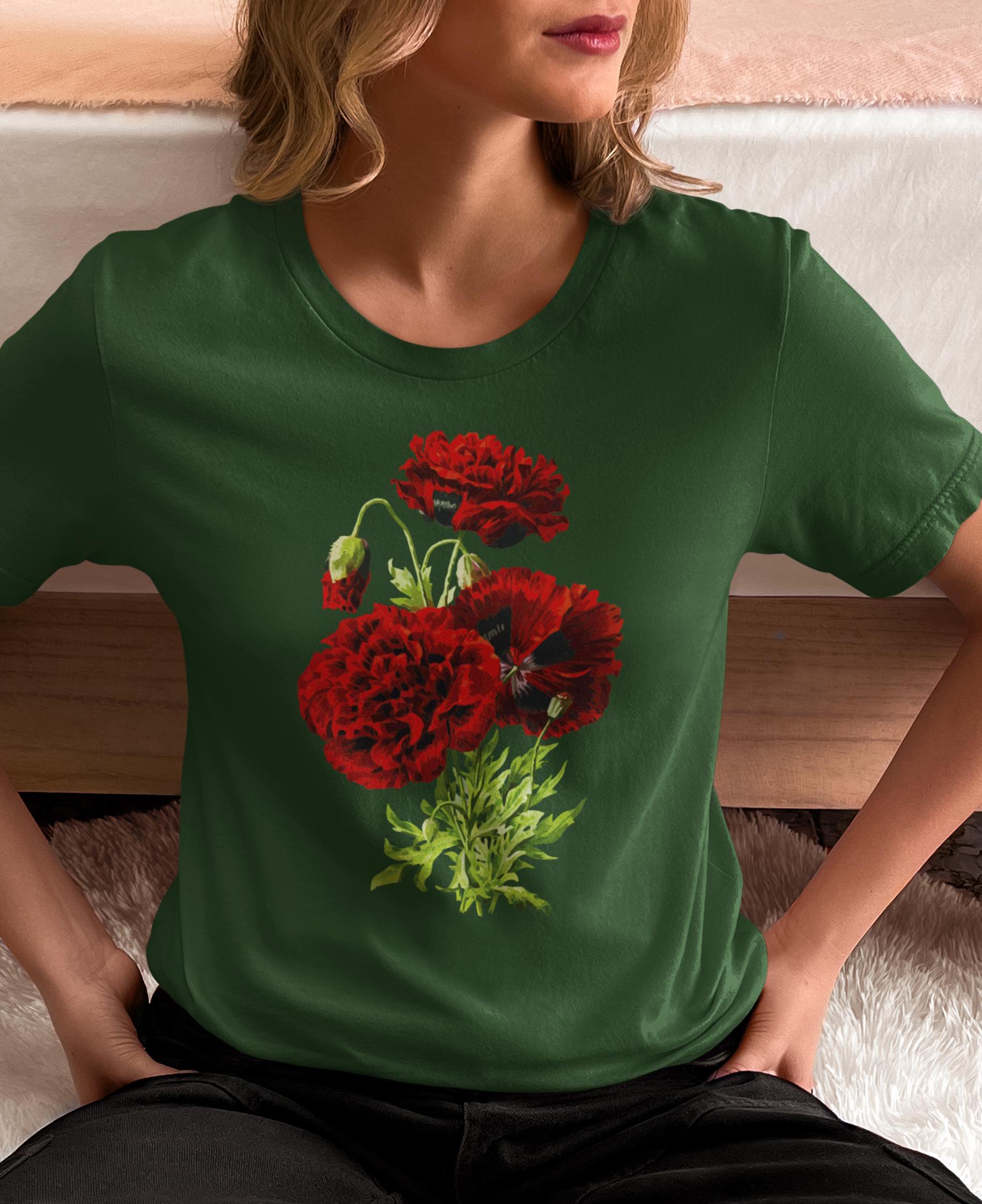 花柄ポピーTシャツ：植物愛好家へのギフト、8月の誕生花 - Etsy 日本