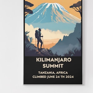 Custom  Mount Kilimanjaro Print, Personalized  Mt Kilimanjaro Wall Art Poster Gift for Climbers, Mount Kilimanjaro Summit Tanzania