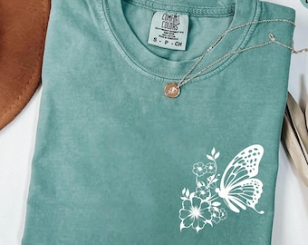 Embroidered Butterfly Comfort Colors® Tee,  Butterfly Shirt Gift for Her, Minimalist Embroidered Tee, Embroidered Shirt Retro Shirt