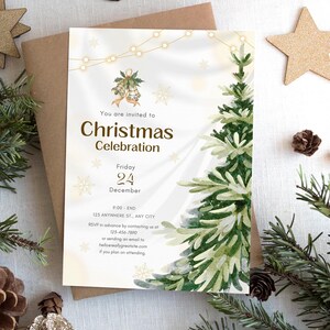 Boho Minimal Christmas Invite, Canva Editable Holiday Invites