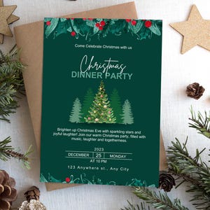 Green Christmas Invite, Canva Editable Holiday Invites