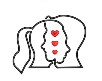 Couple In Love Embroidery Design, Heart Head Profile (PES, DST, EXP)