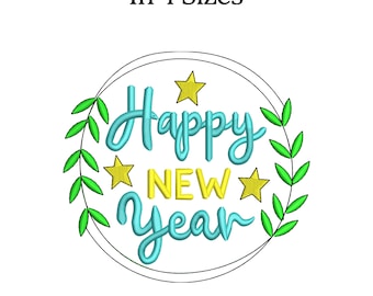 Happy New Year Embroidery Design - Machine Embroidery Pattern (Instant Download)
