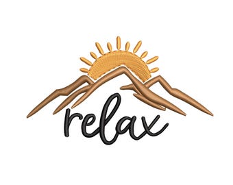 Sun & Mountains 'Relax' Embroidery Design (Digital Download)