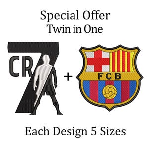 Twin in One Barcelona & CR7 Embroidery Design In 5 Sizes - Instant Download