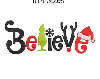 Believe Christmas Embroidery Design: Santa Claus, 4 Sizes (Instant Download)