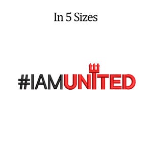 May include: Black and red embroidery design with the text "#IAMUNITED" and a trident symbol.