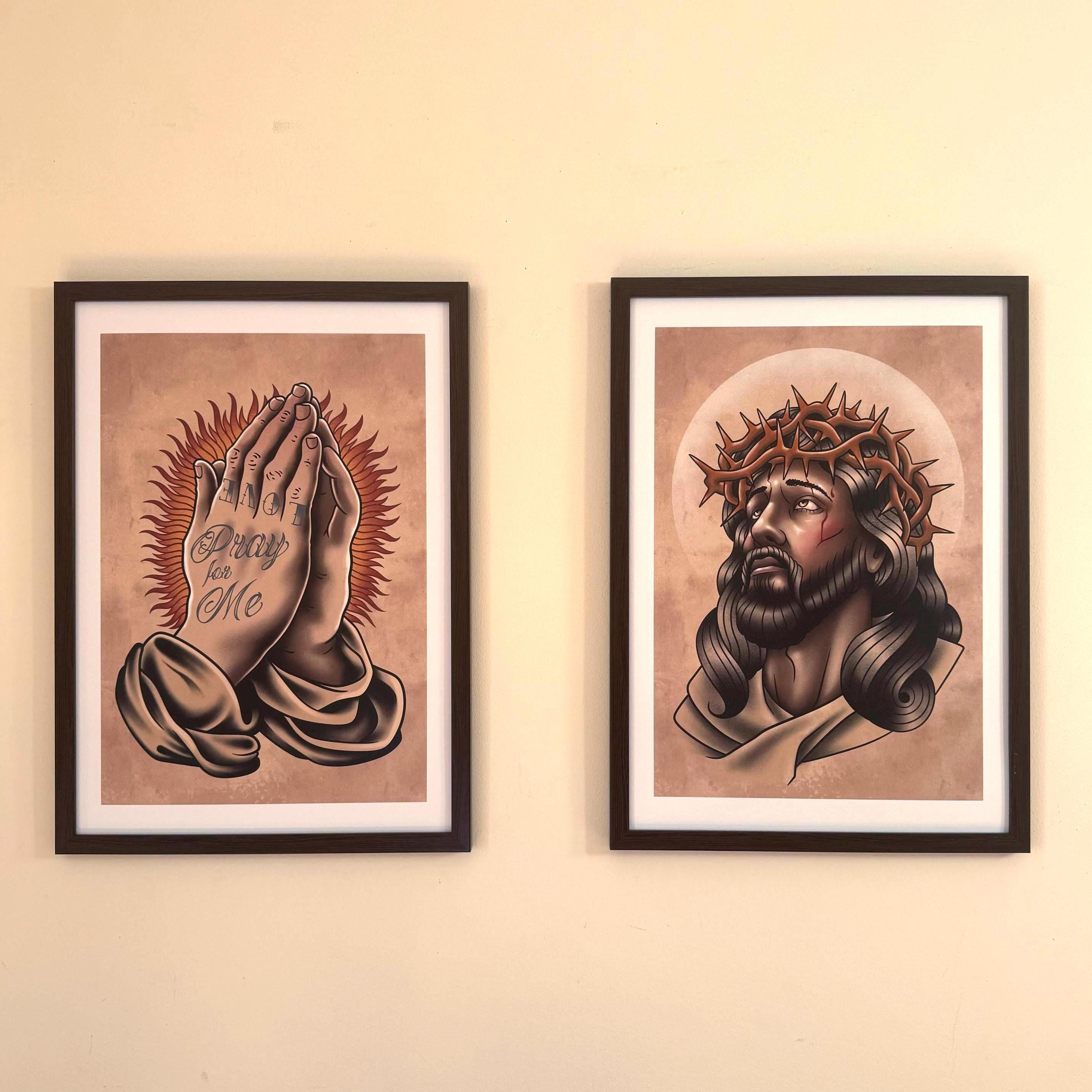 TATTOO FLASH POSTER【 Praying Hands 】 Tattoo Art Prints – Jesus Christ & Praying Hands