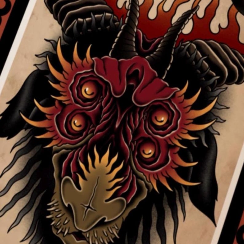 Angel and Demon Art Print Set — God and Devil Tattoo Style Posters ...