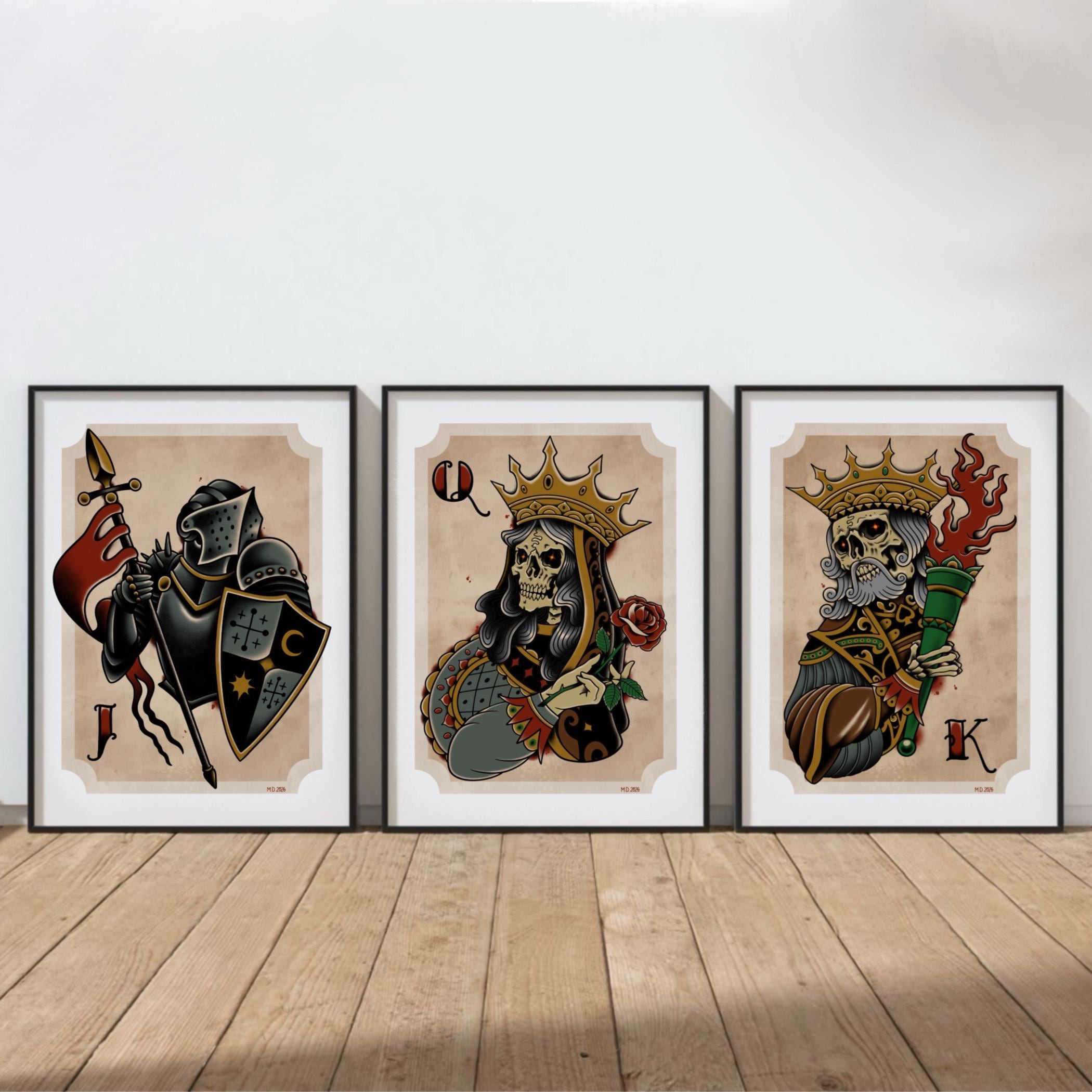 Love Triangle Skeleton King Queen Jack Prints – Gothic Medieval Playing ...
