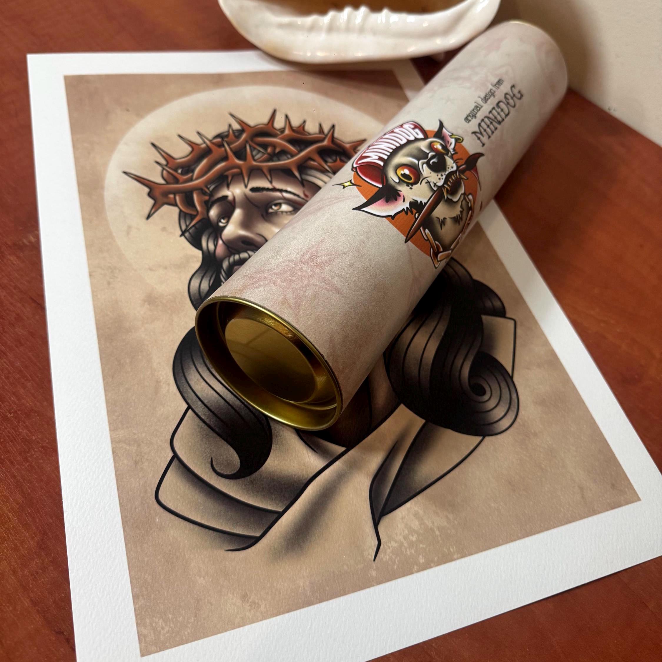 Jesus Christ Tattoo Art Print – Crown of Thorns Religious Poster – Neo  Traditional Tattoo Flash of Christ Portrait Sacred Art Wall Decor - Etsy  Israel, image size:2250x2250