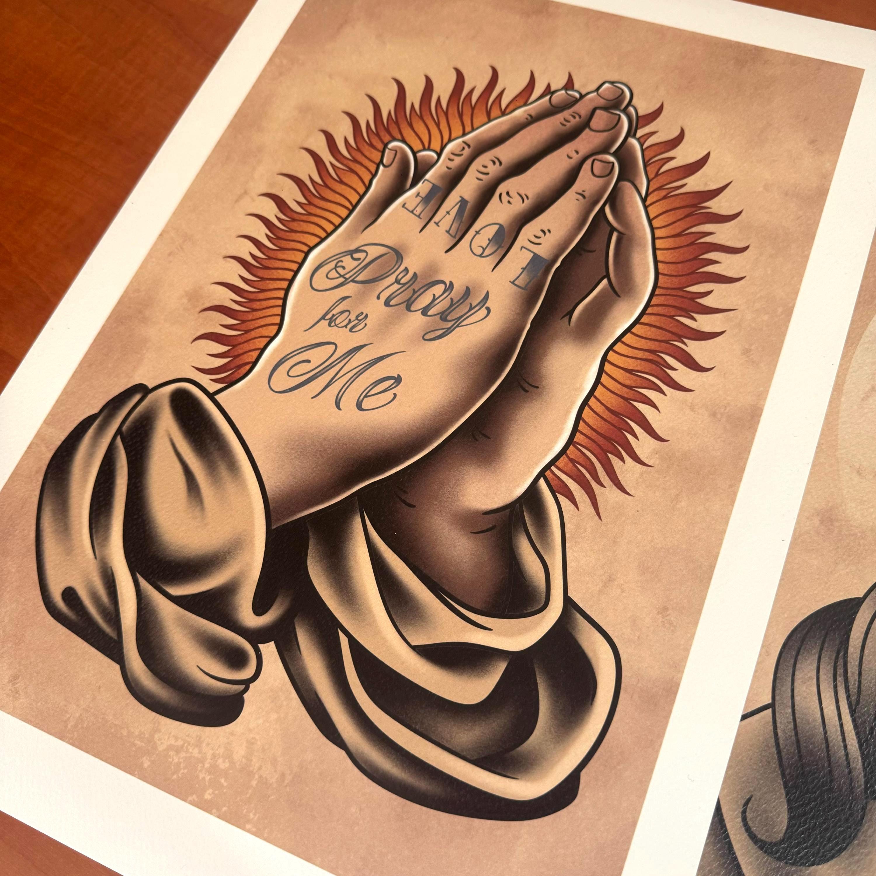 TATTOO FLASH POSTER【 Praying Hands 】 Tattoo Art Prints – Jesus Christ & Praying Hands