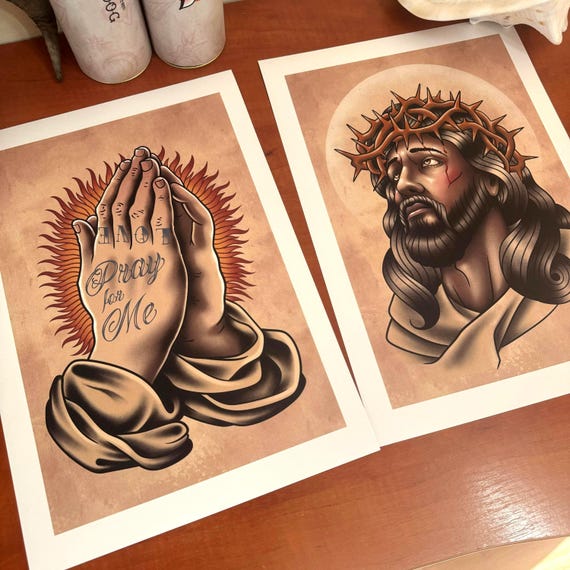 TATTOO FLASH POSTER【 Praying Hands 】 Tattoo Art Prints – Jesus Christ & Praying Hands