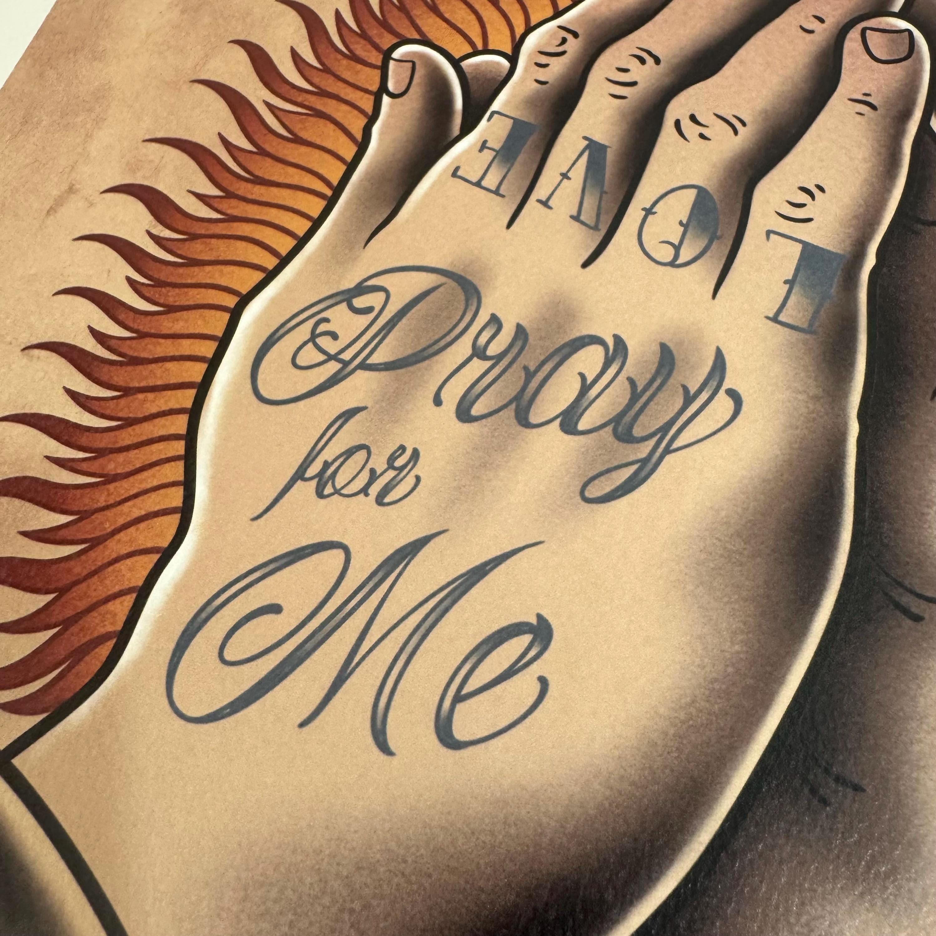 Praying Hands Tattoo Flash Art Print – Religious Old School