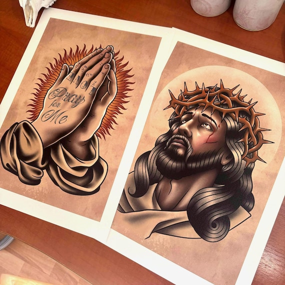 Traditional Tattoo Art Prints - Set of 2 Christian Prints – Jesus Traditional Tattoo Art Prints - Set of 2 Christian Prints – Jesus
