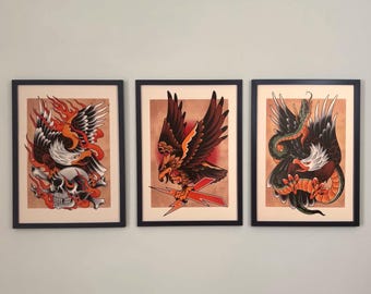 American Eagle Tattoo Art Prints: Traditional Tattoo Flash Set