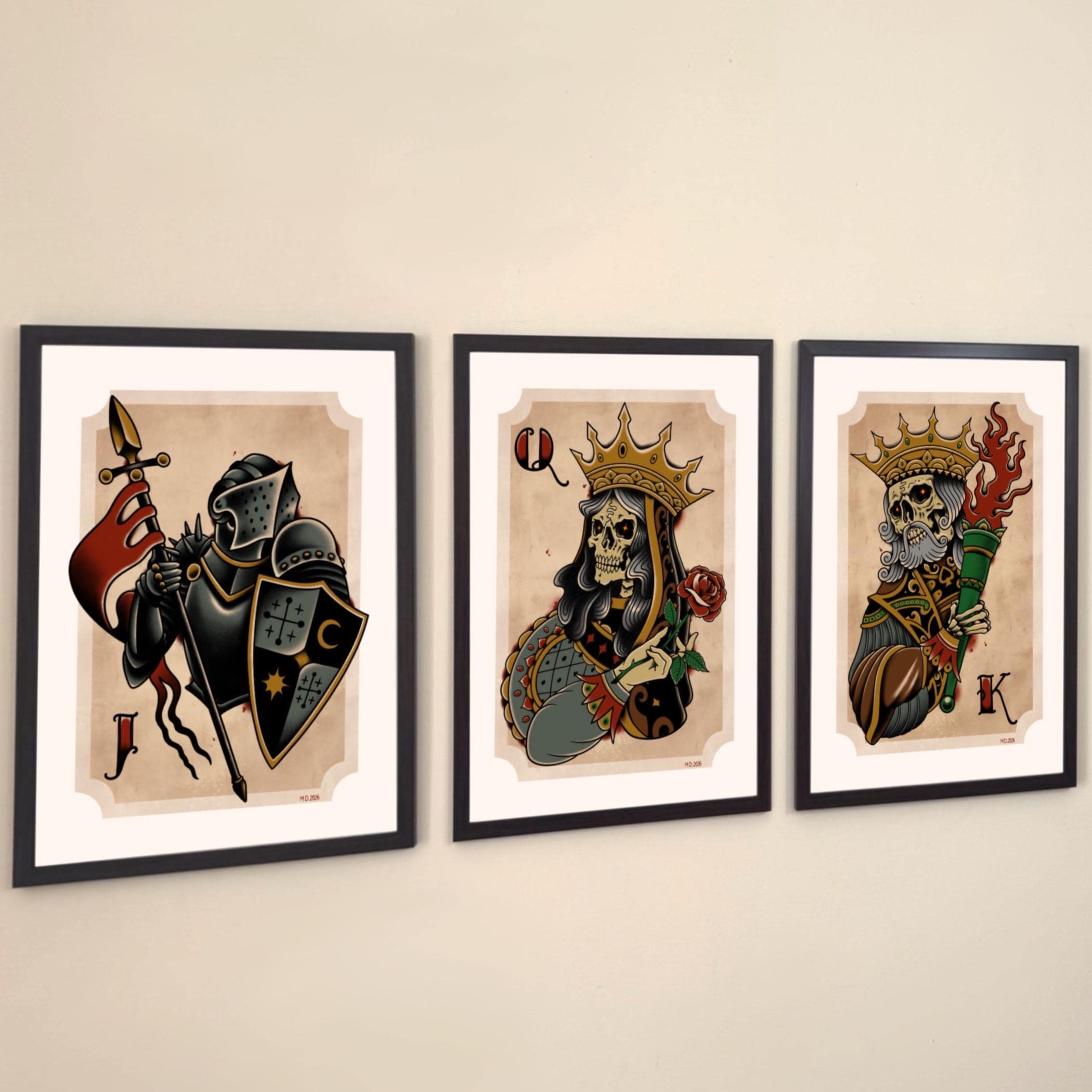 Love Triangle Skeleton King Queen Jack Prints – Gothic Medieval Playing ...