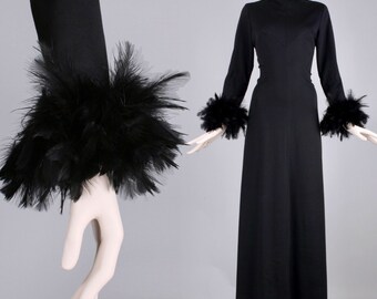 long black dress with feathers