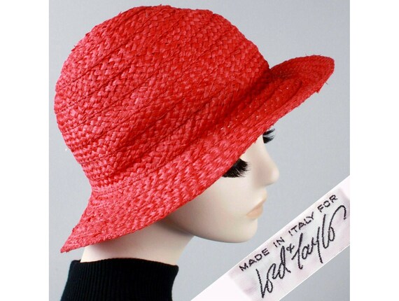 Vintage 1950s Lord & Taylor Red Cloche Straw Sun H