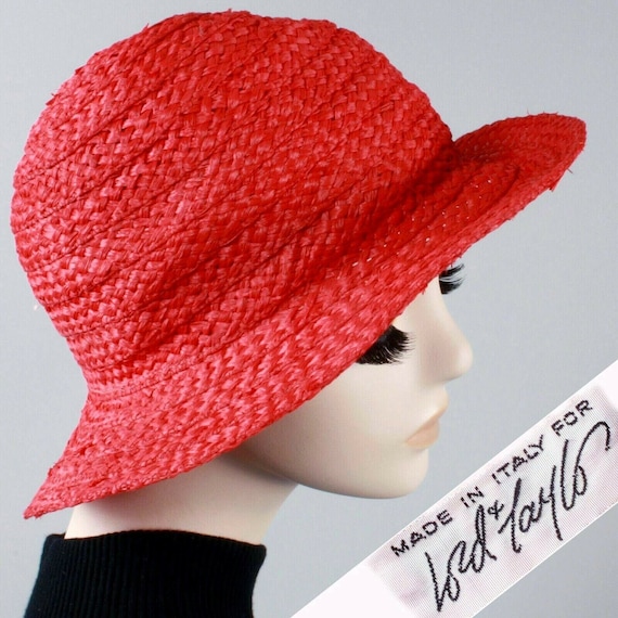 Vintage 1950s Lord & Taylor Red Cloche Straw Sun H