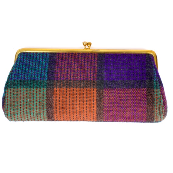 Vintage 1950s Colorful Plaid Wool Knit Clutch Eve… - image 3