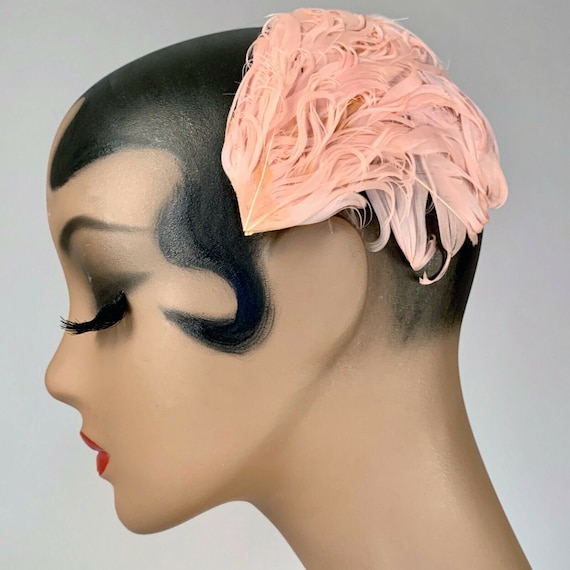 Vintage 1930s Blush Pink Curled Feather Hat Pin Up
