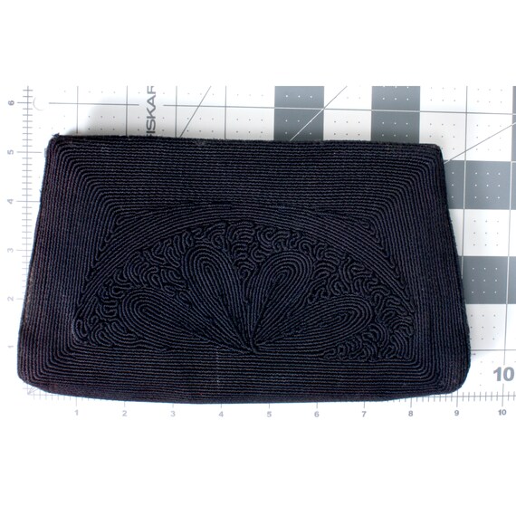 Vintage 1940s Black Rayon Corde Clutch Evening Ba… - image 10