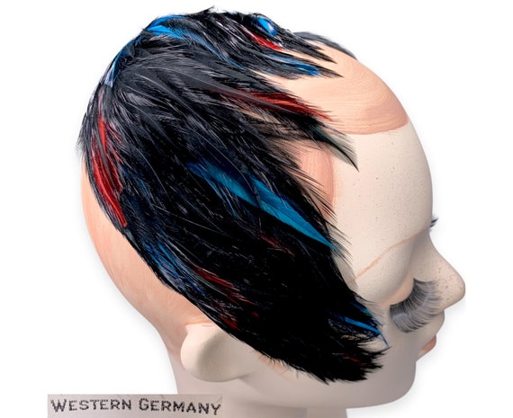 Vintage West Germany Black Blue Red Feather Julie… - image 1