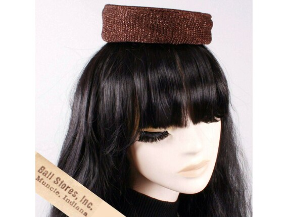 Vintage DEADSTOCK 40s Lurex Brown Metallic Pillbox