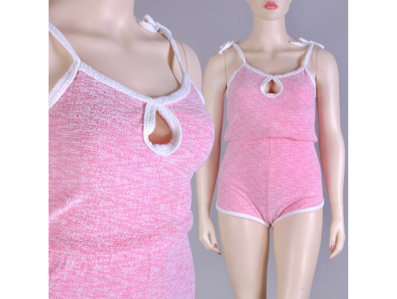 70s Pink Terrycloth Dress Medium 1970s Tank Sleeveless