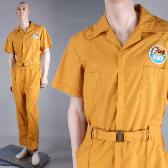 M/L Vintage 60s Gold Coveralls Mechanic Jumpsuit G