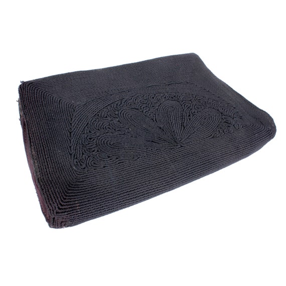 Vintage 1940s Black Rayon Corde Clutch Evening Ba… - image 9