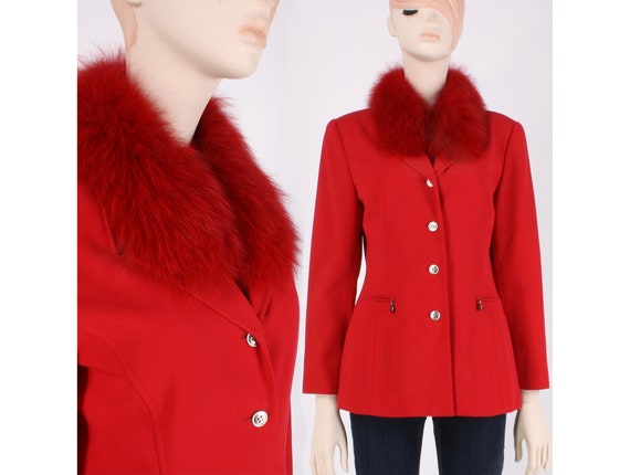 M Vintage Y2K Dyed Red Fox Fur Fitted Valentines … - image 1