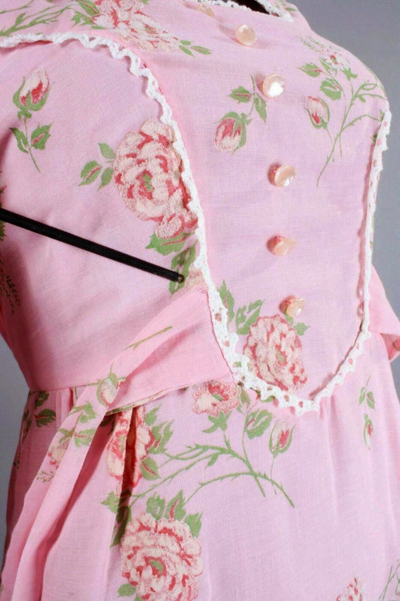 S/M Vintage 1970s Pink Rose Cottagecore Floral Pr… - image 9