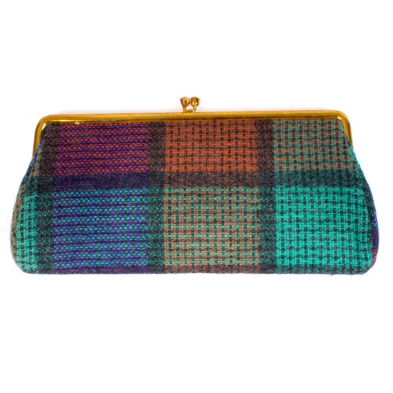 Vintage 1950s Colorful Plaid Wool Knit Clutch Eve… - image 2