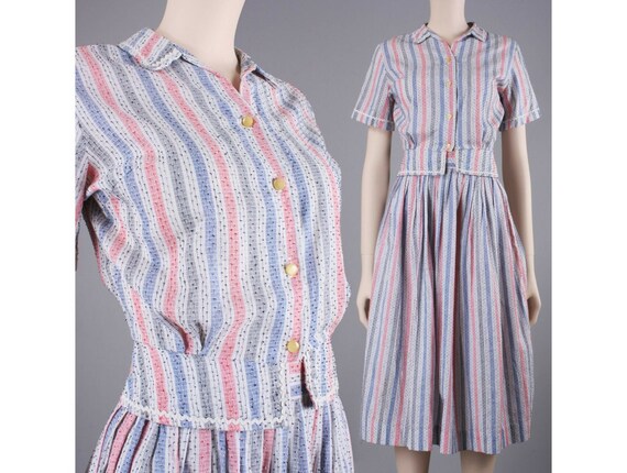 XS/S Vintage 1930s Red White Blue Dotted Cotton Sk