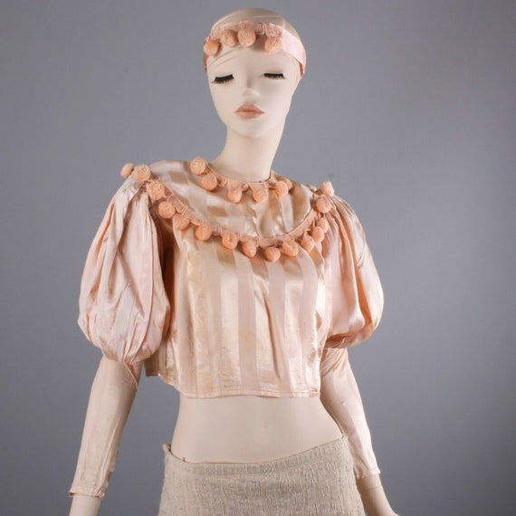 Vintage 1920s Peach Satin Pom Pom Crop Top Burlesq
