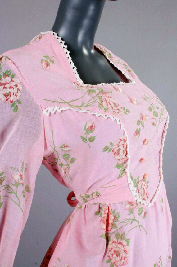 S/M Vintage 1970s Pink Rose Cottagecore Floral Pr… - image 7