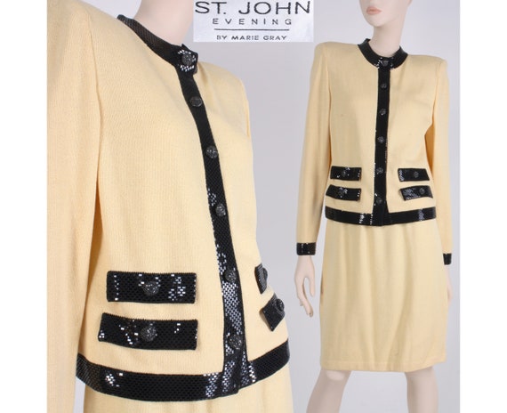St. John Collection 2Pc Cream Floral Jacket & Skirt Suit sz 2
