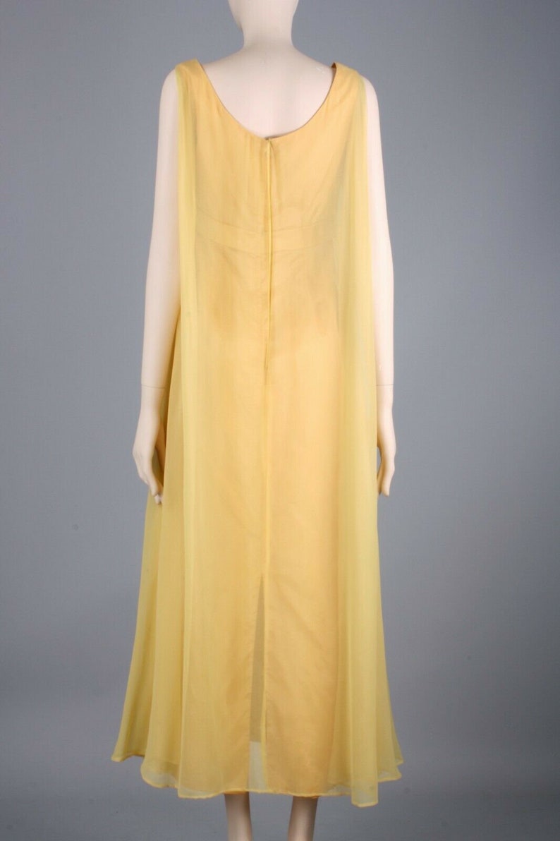 S Vintage 1960s Gold Yellow Chiffon Satin Maxi Airy Cocktail Dress Empire 60s