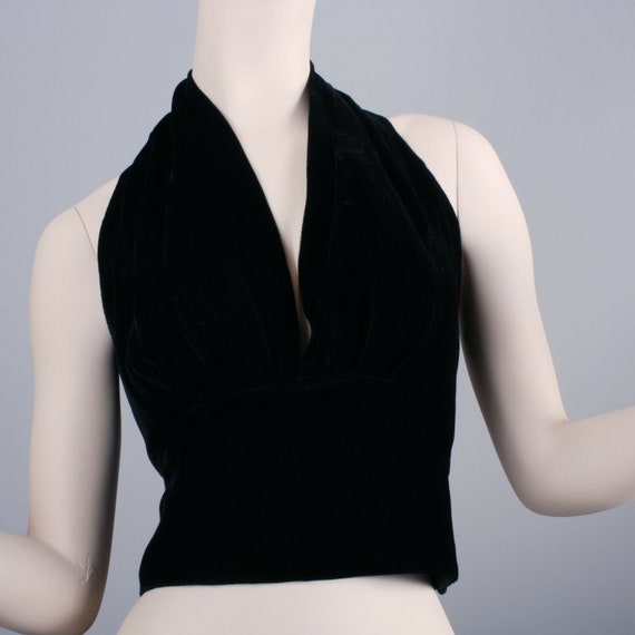 M Vintage 1950s Black Velvet Halter Crop Top Pin U