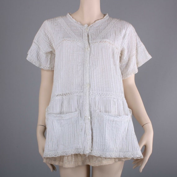 M/L Vintage 1930s Off White Cotton Maternity Summe