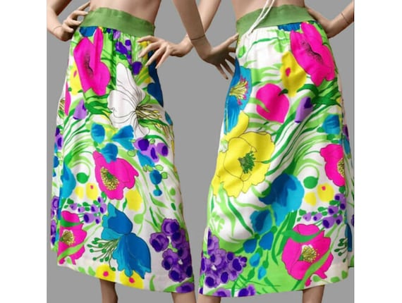 M Vintage 1960s Psychedelic Neon Maxi Skirt Hippie