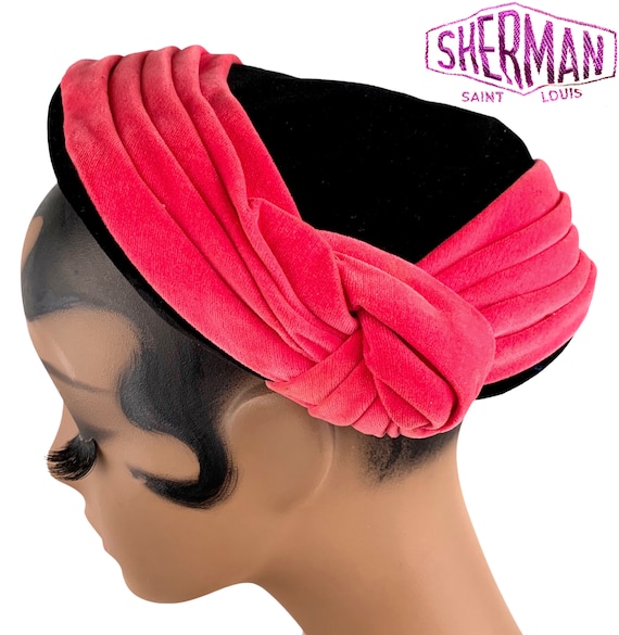Vintage 1940s SHERMAN Black Fuchsia Pink Velvet Ca
