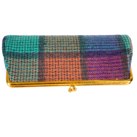 Vintage 1950s Colorful Plaid Wool Knit Clutch Eve… - image 4